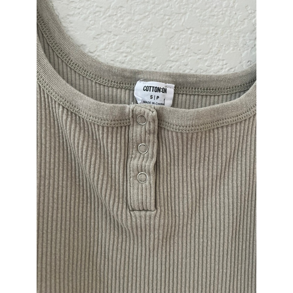 Cotton On Womens Ribbed Henley Tank Top Beige Taupe Scoop Neck Small NWOT - Picture 2 of 6
